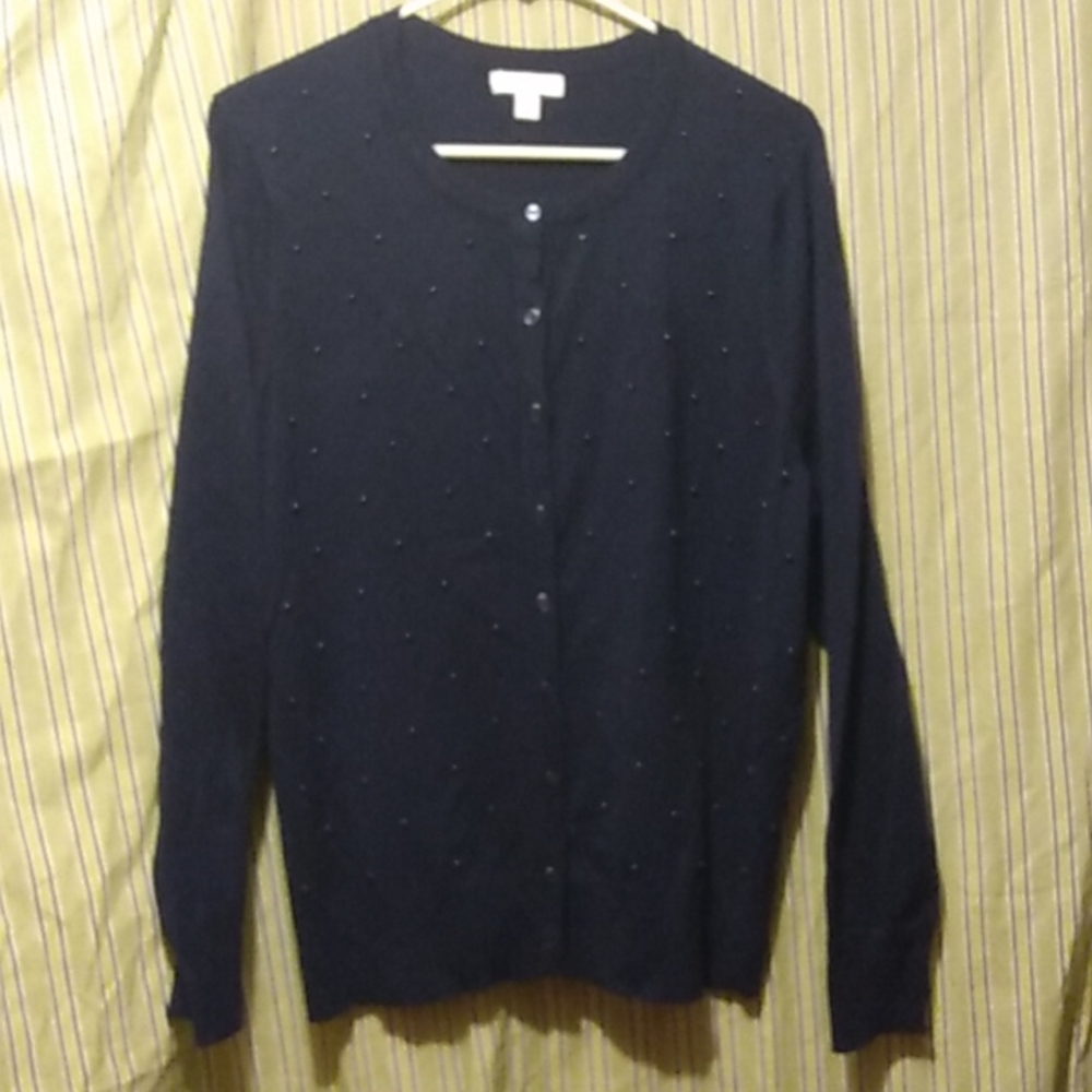 Charter Club women's XL beaded navy blue cardigan sweater